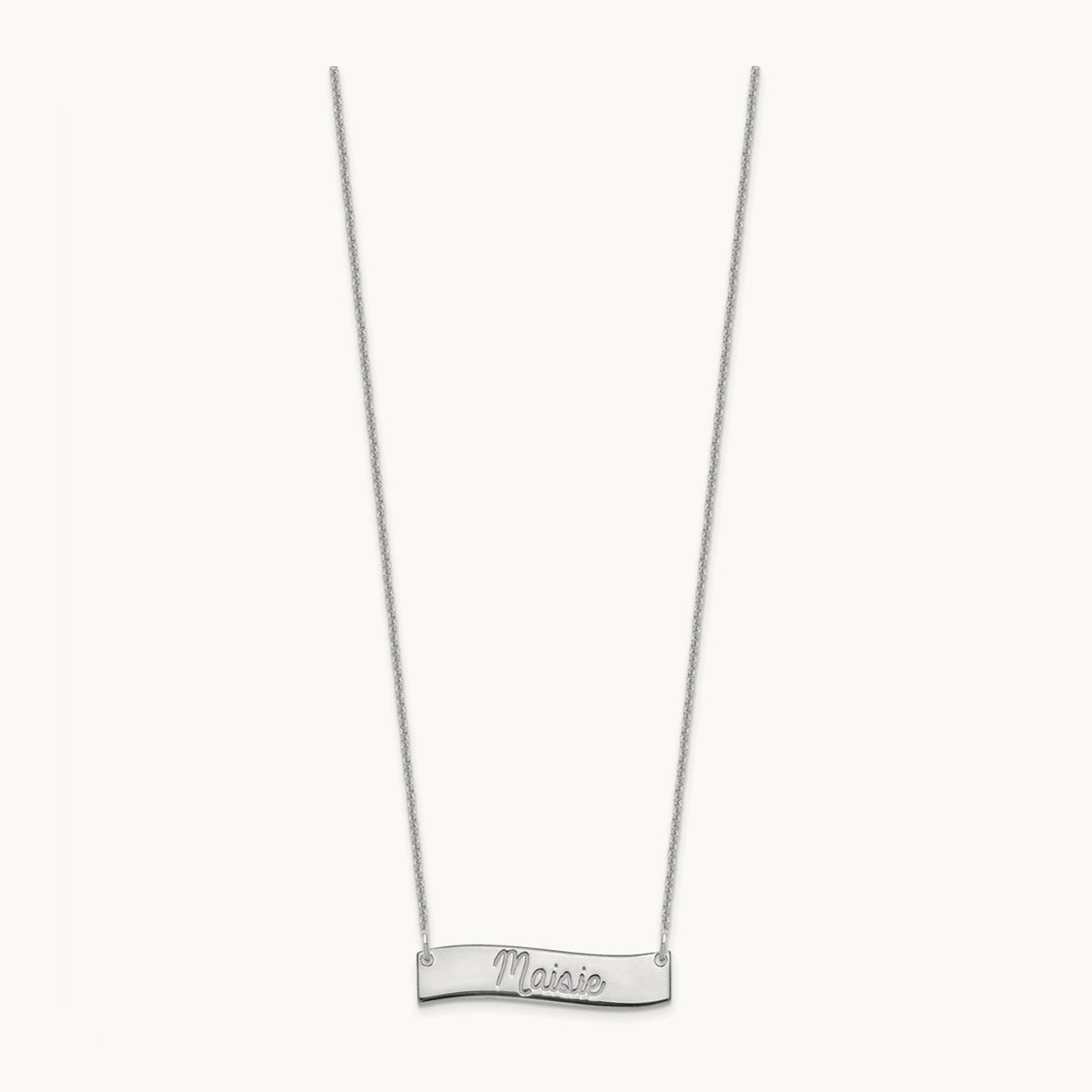 Small ALWAYS IN MY HEART Curved Bar Necklace, 10K White Gold