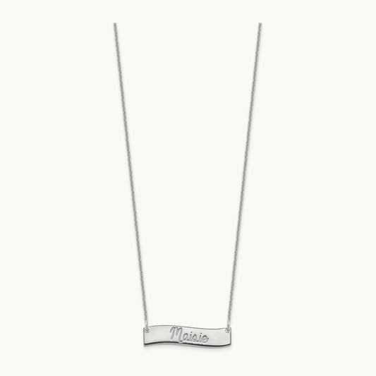 Small ALWAYS IN MY HEART Curved Bar Necklace, 10K White Gold
