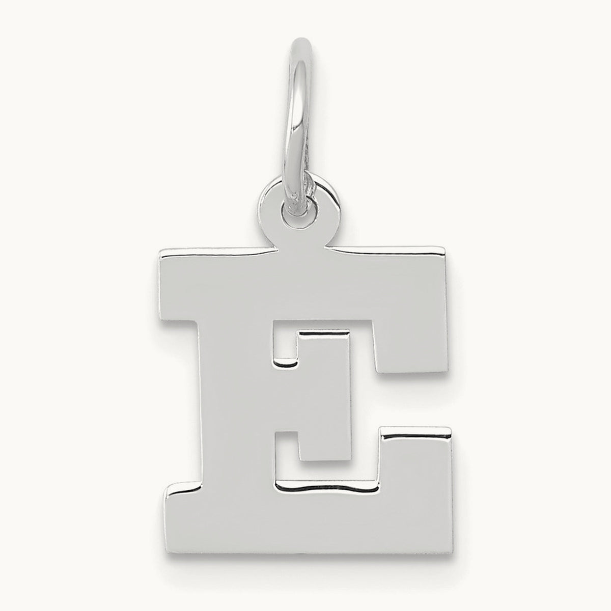 Small Block Initial Charm — 14K White Gold, E