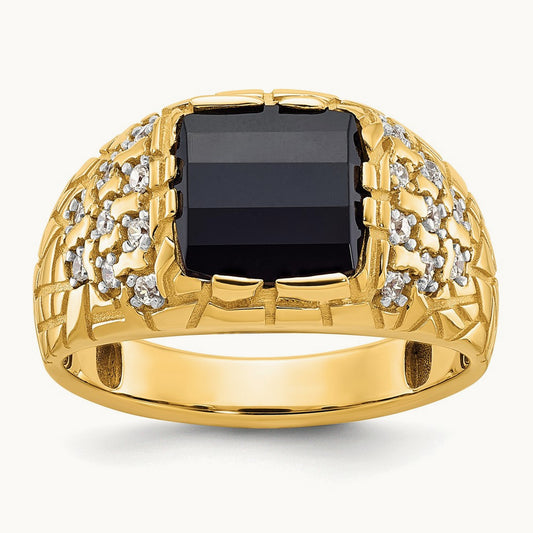 Onyx Nugget Men's Ring, 0.25 ct tw Lab-Grown Diamond