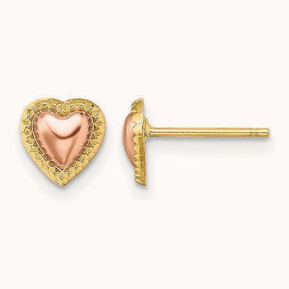 Beaded Heart Post Earrings, 14K Two-tone