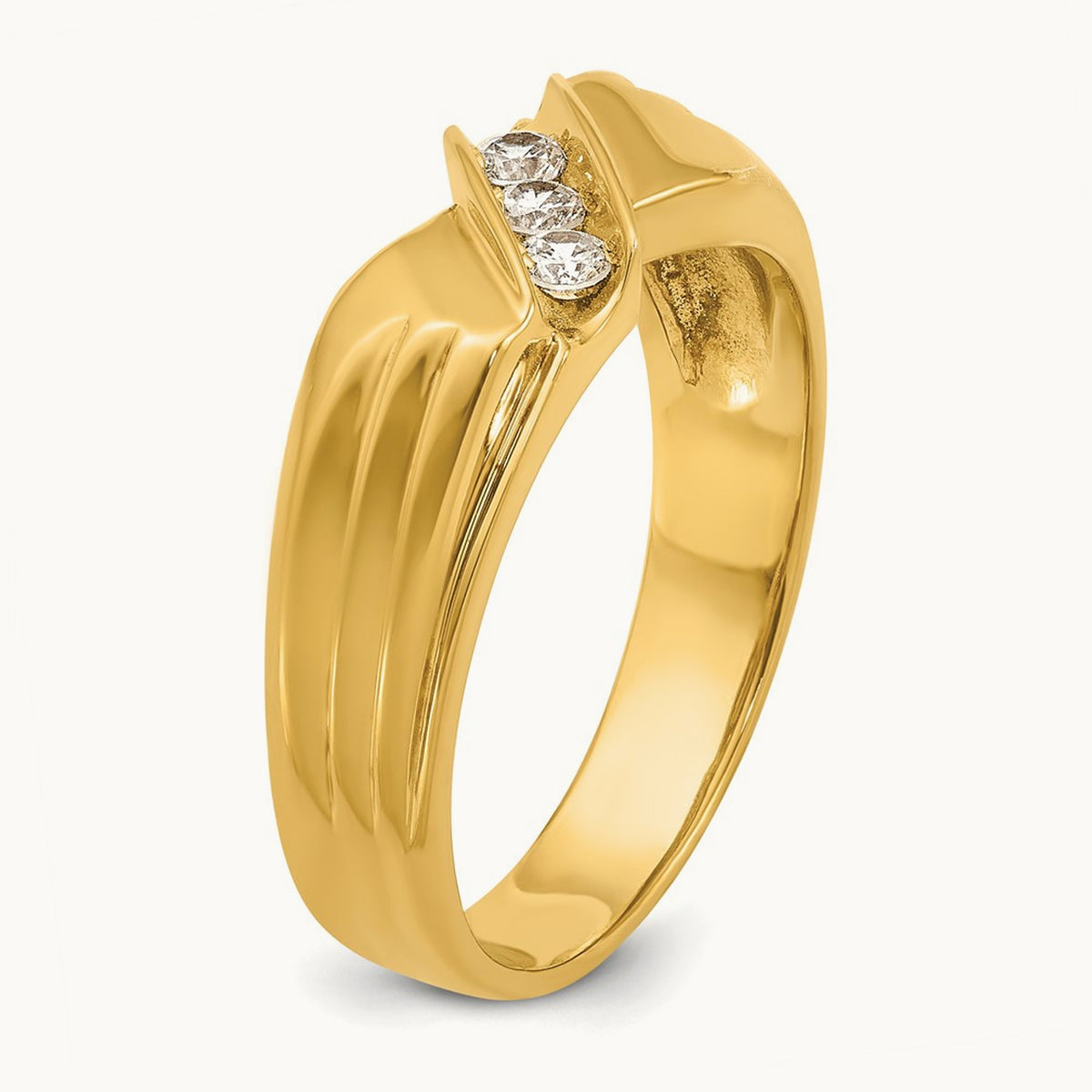IBGoodman Men's Polished and Grooved 3-Stone Diamond Ring, 14K
