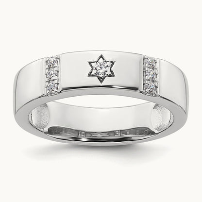 Star of David Diamond Womens Complete Wedding Band, 14K White Gold