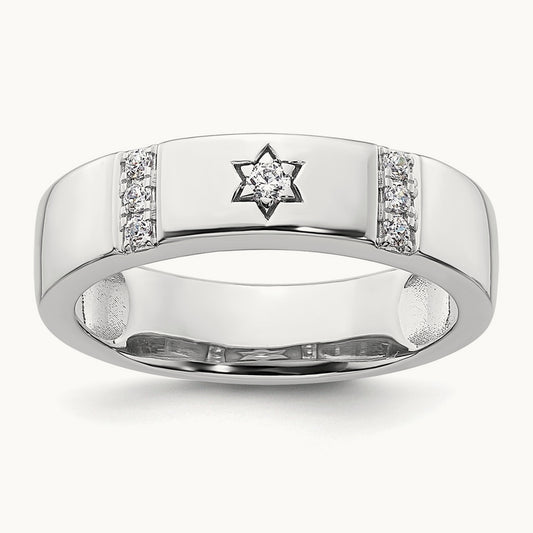 Star of David Diamond Womens Complete Wedding Band, 14K White Gold