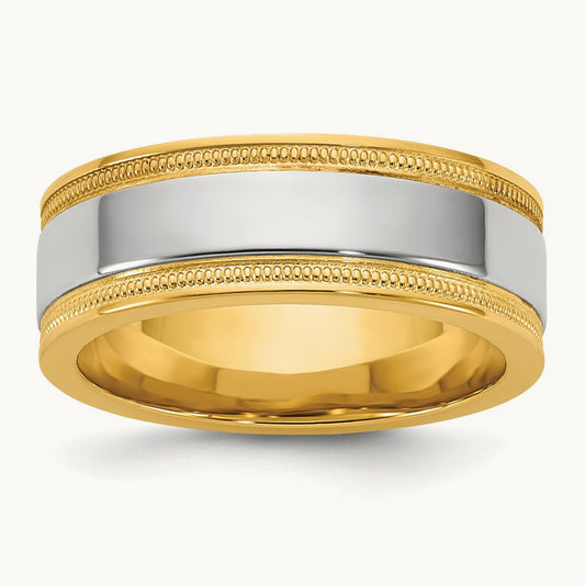 Y/W Milgrain Wedding Band, 7mm, 14K Two-tone