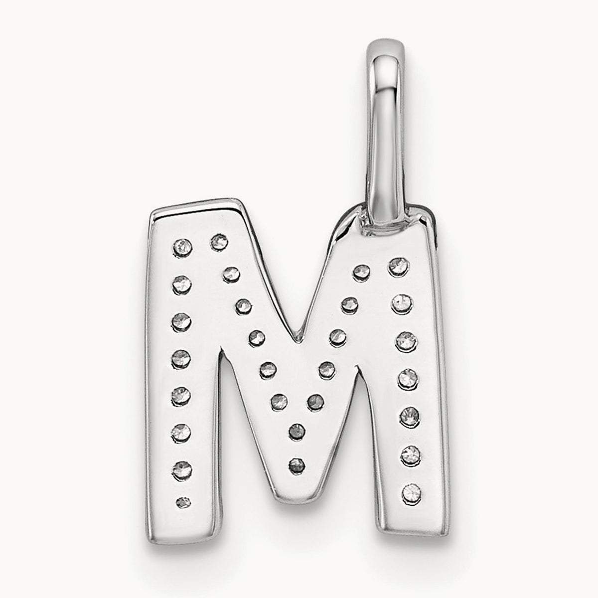 Diamond Letter M Initial Pendant, 14K White Gold