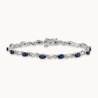 Diamond and Sapphire Bracelet, 14K White Gold