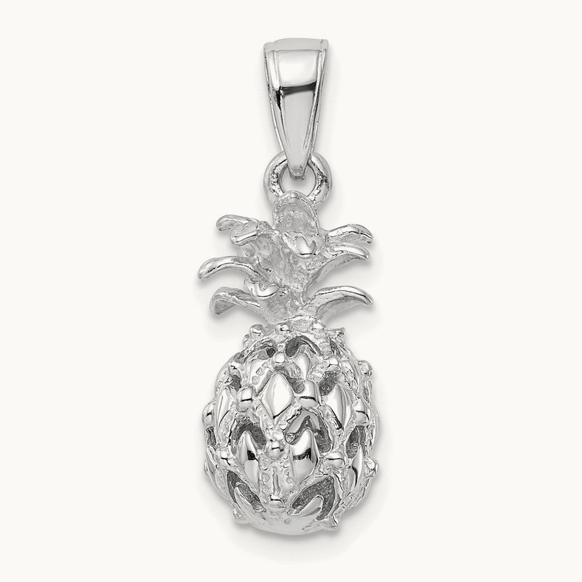 3D Cut-out Pineapple Pendant — 14K White Gold
