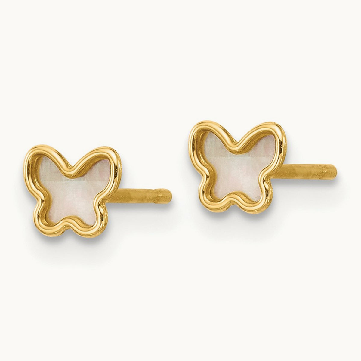 Polished Mother of Pearl Butterfly Post Earrings, 14K