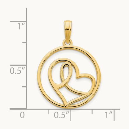 Heart Circle Pendant, 14K Yellow Gold