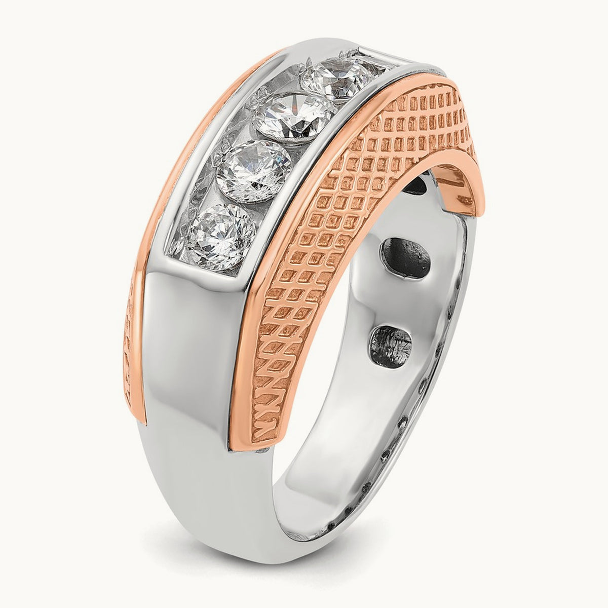 & Rose Gold IBGoodman Men's Textured 5-Stone Diamond Ring, 14K White
