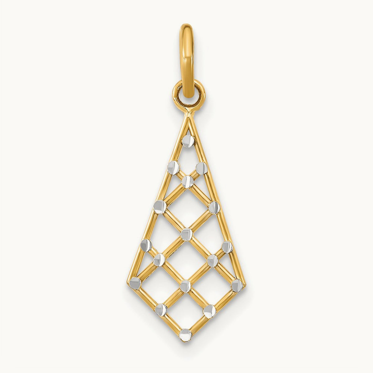 w/Rhodium D/C Small Criss-Cross Charm, 14K