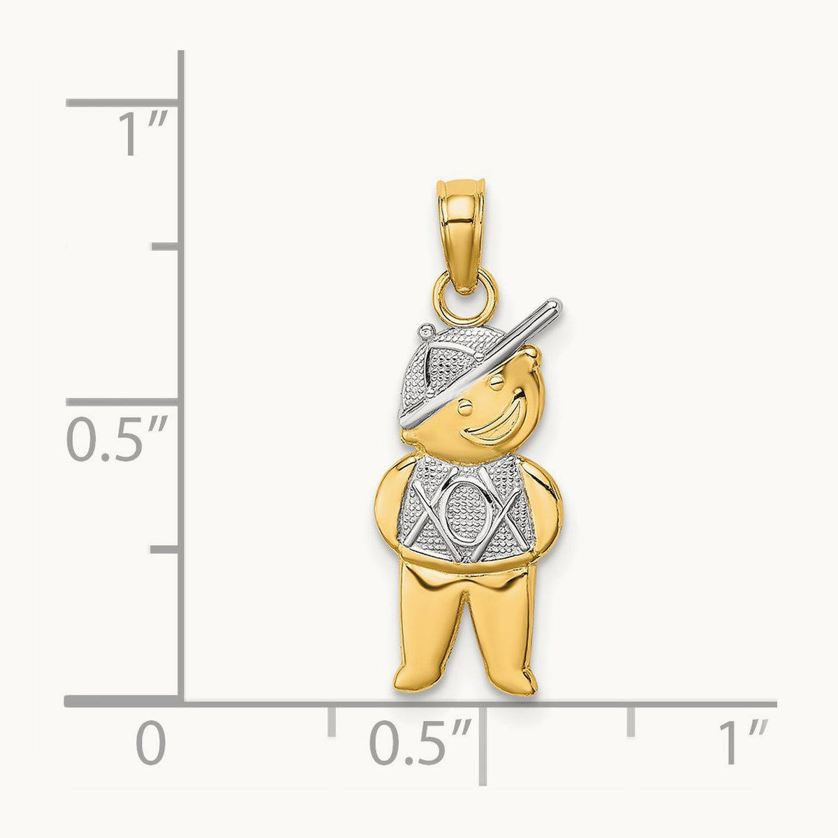 Textured w/Rhodium Boy Charm, 14K