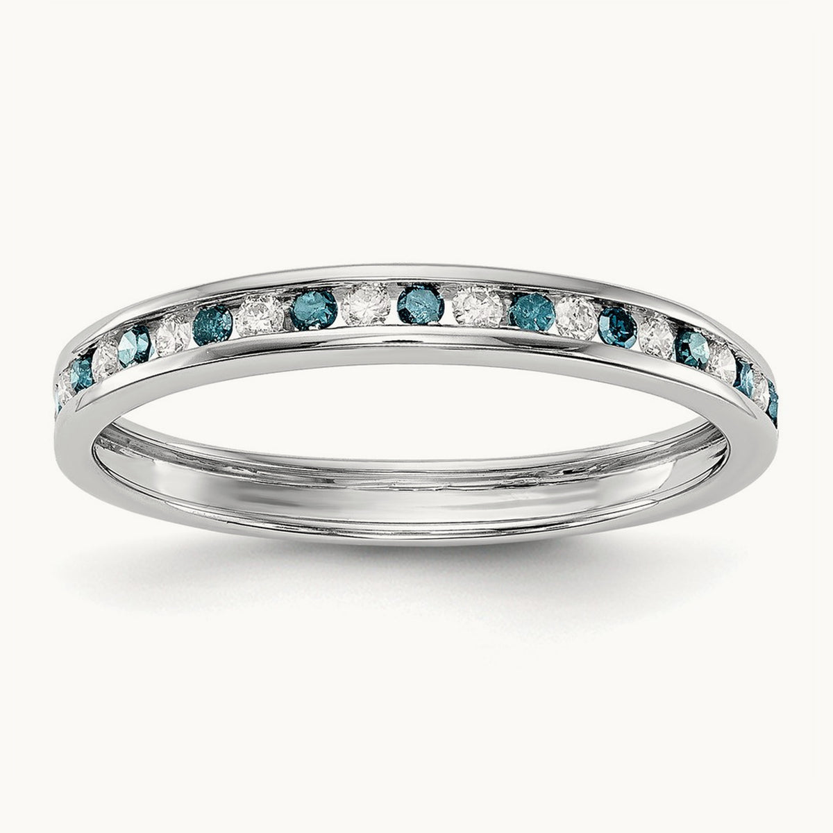 Blue and White Diamond Band, 14K White Gold