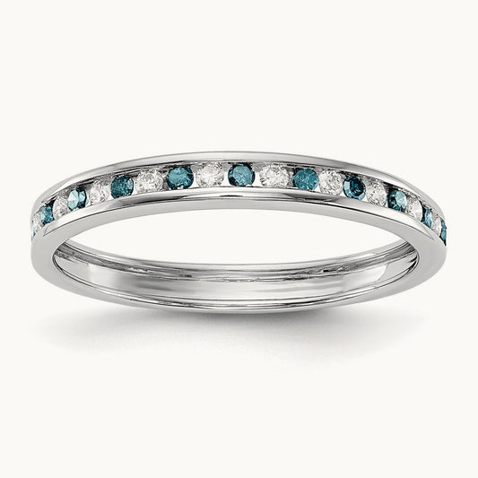 Blue and White Diamond Band, 14K White Gold