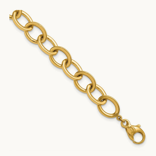 Polished Round Oval Chain Bracelet, 9mm, 14K