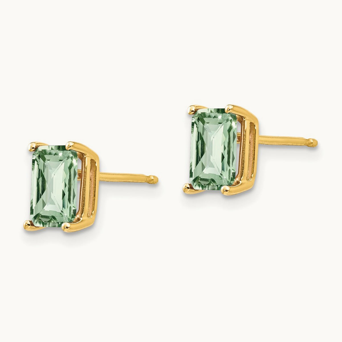 7x5 Octagon Checker-Cut Green Quartz Earrings, 14K
