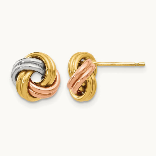 w/Wht RH and Rose GP Polished Love Knot Post Earrings, 10K — Leslie's