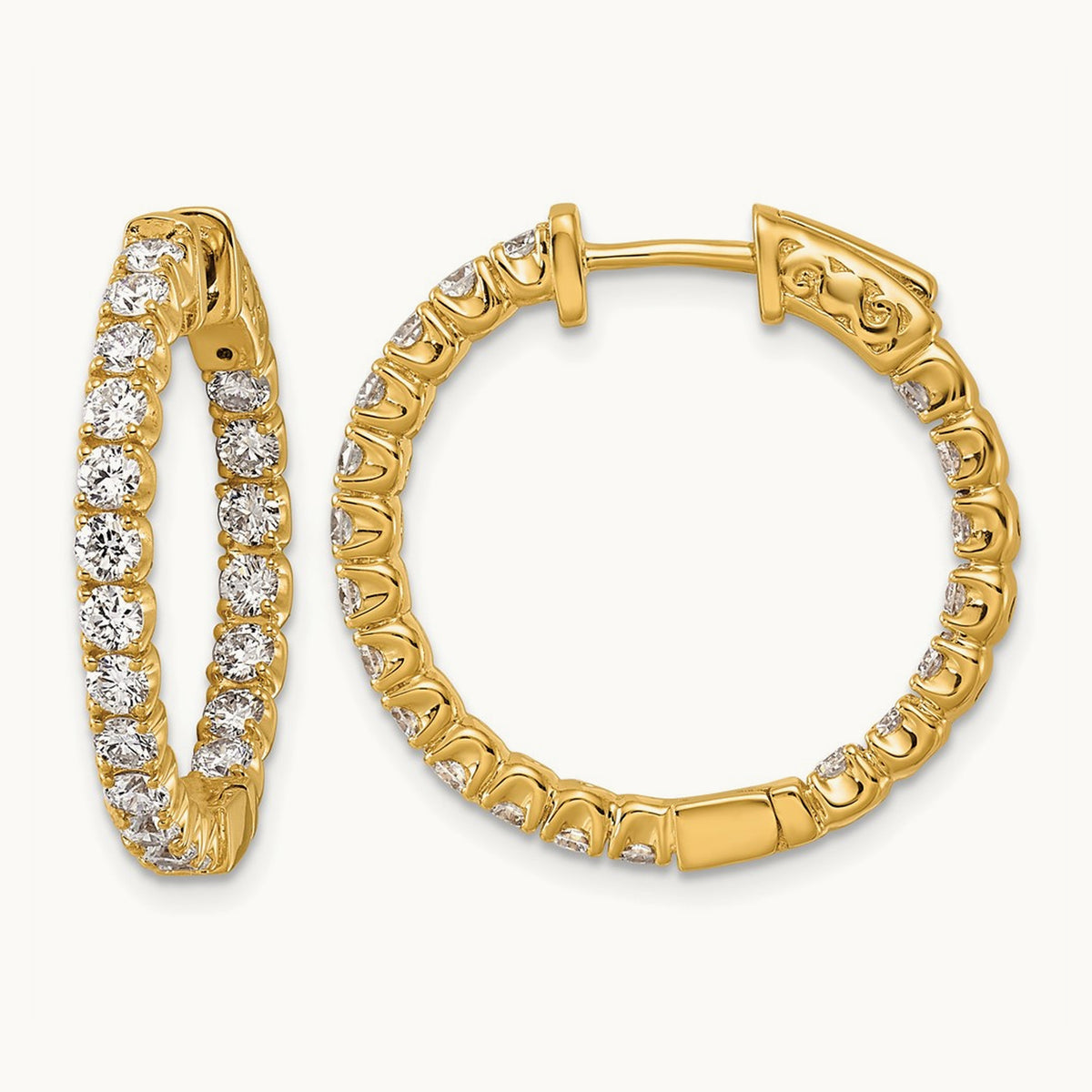 Diamond Round Hoop w/Safety Clasp Earrings, 14K