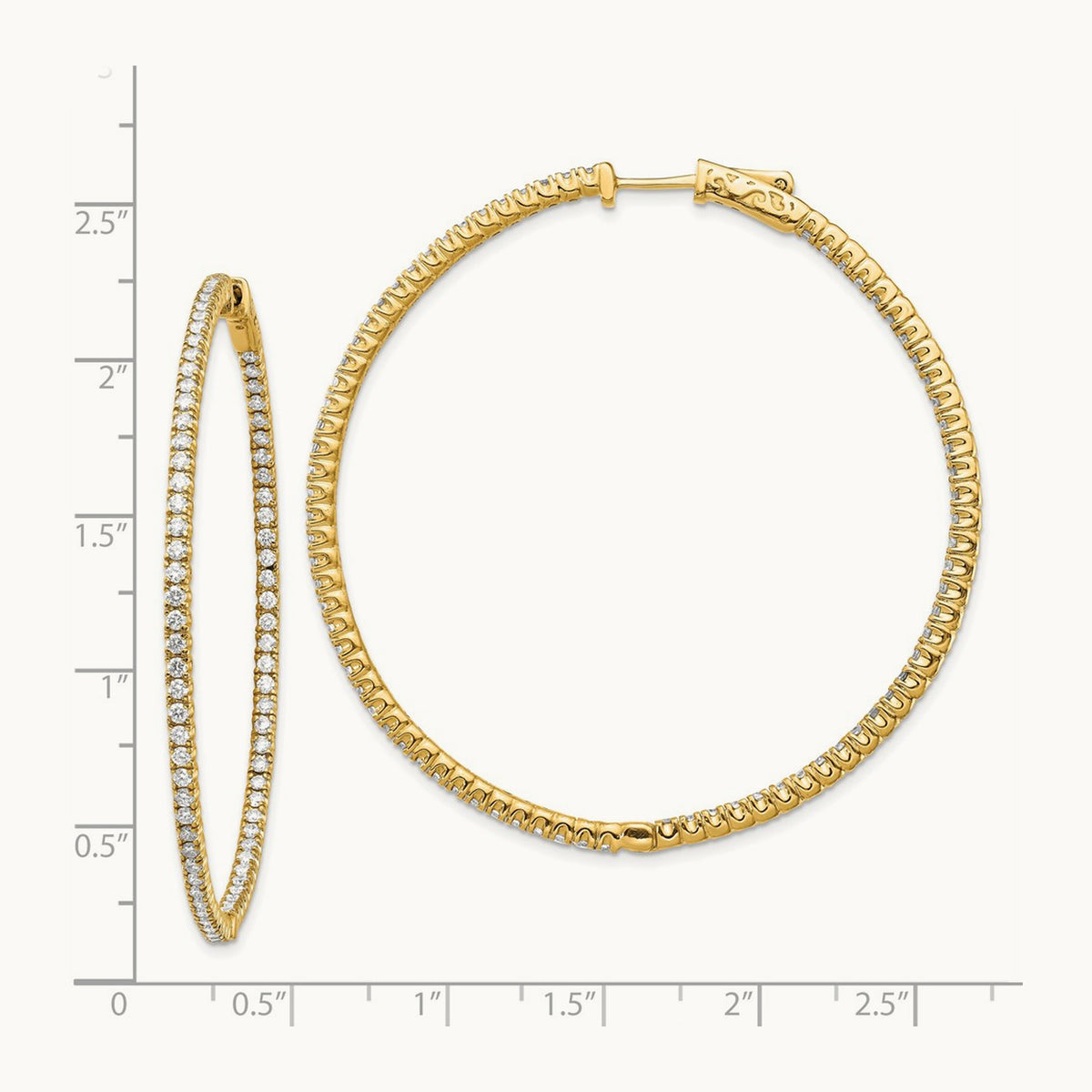 Diamond Round Hoop w/Safety Clasp Earrings, 14K