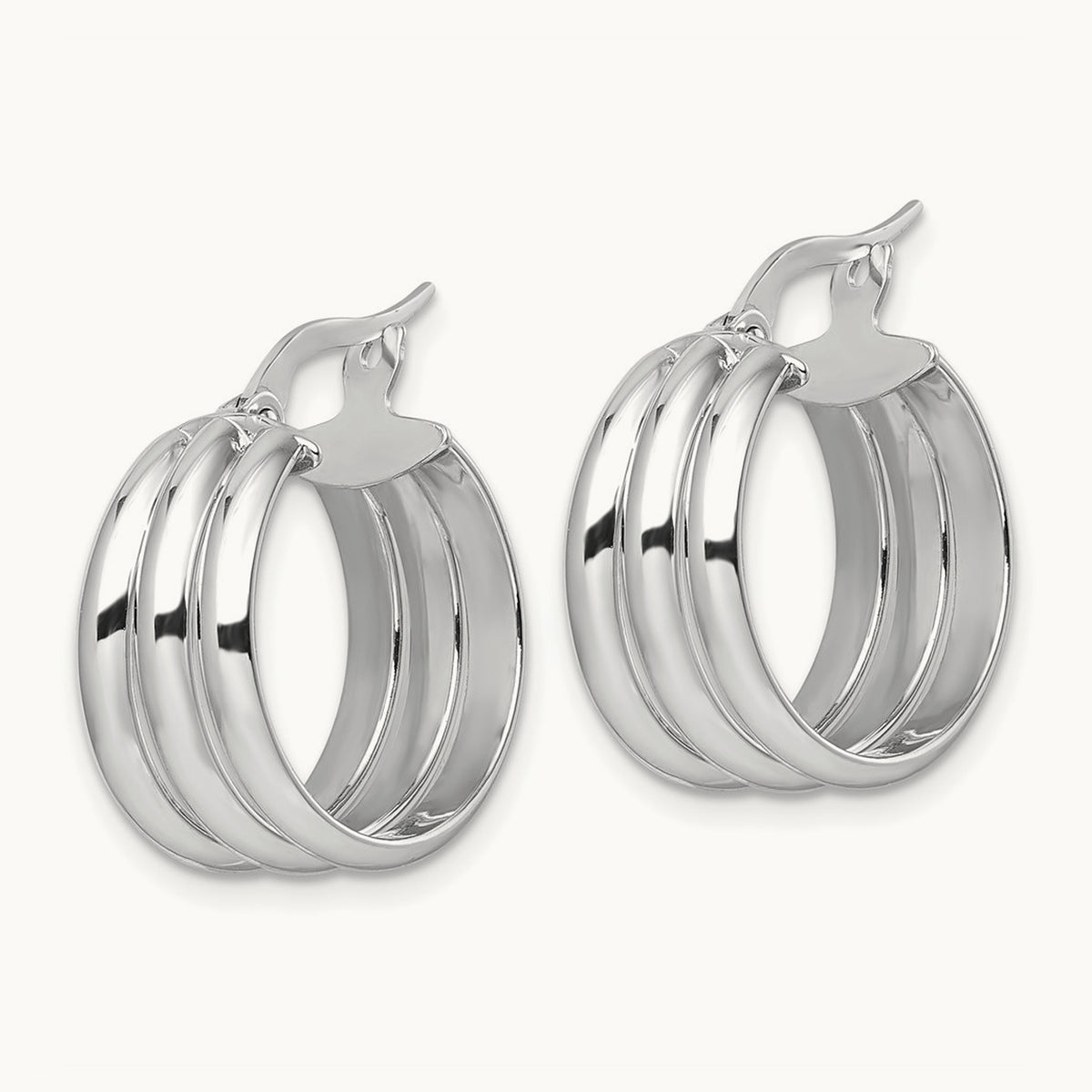 Polished Triple Row Hoop Earrings in 14K Two-Tone Gold