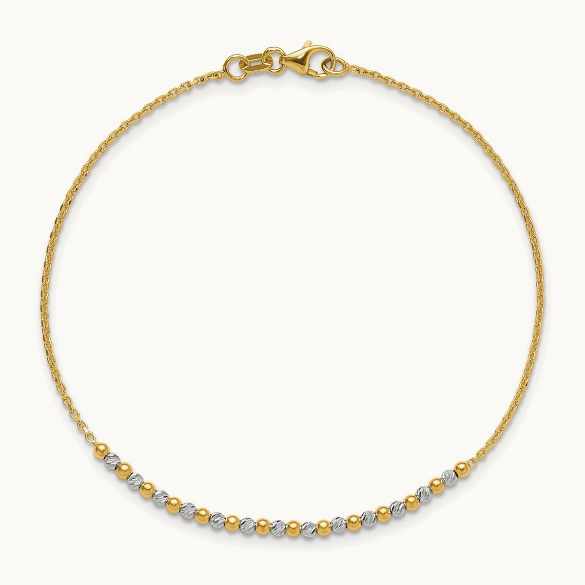 Diamond-cut Beaded 7.5in Bracelet, 14K Two-tone