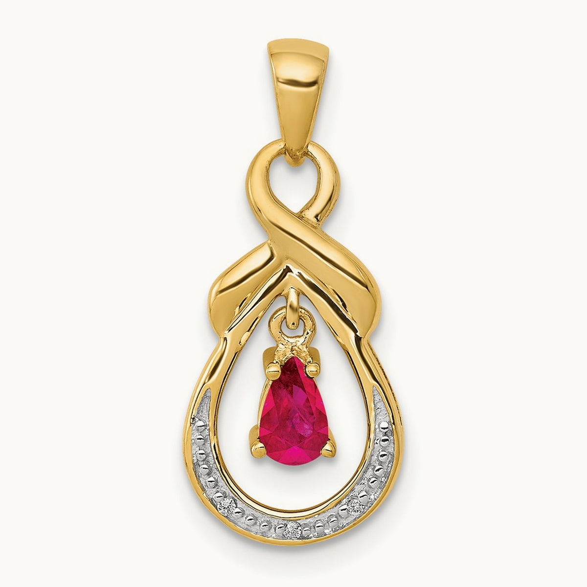Pear Ruby and Diamond Dangle Pendant, 14K
