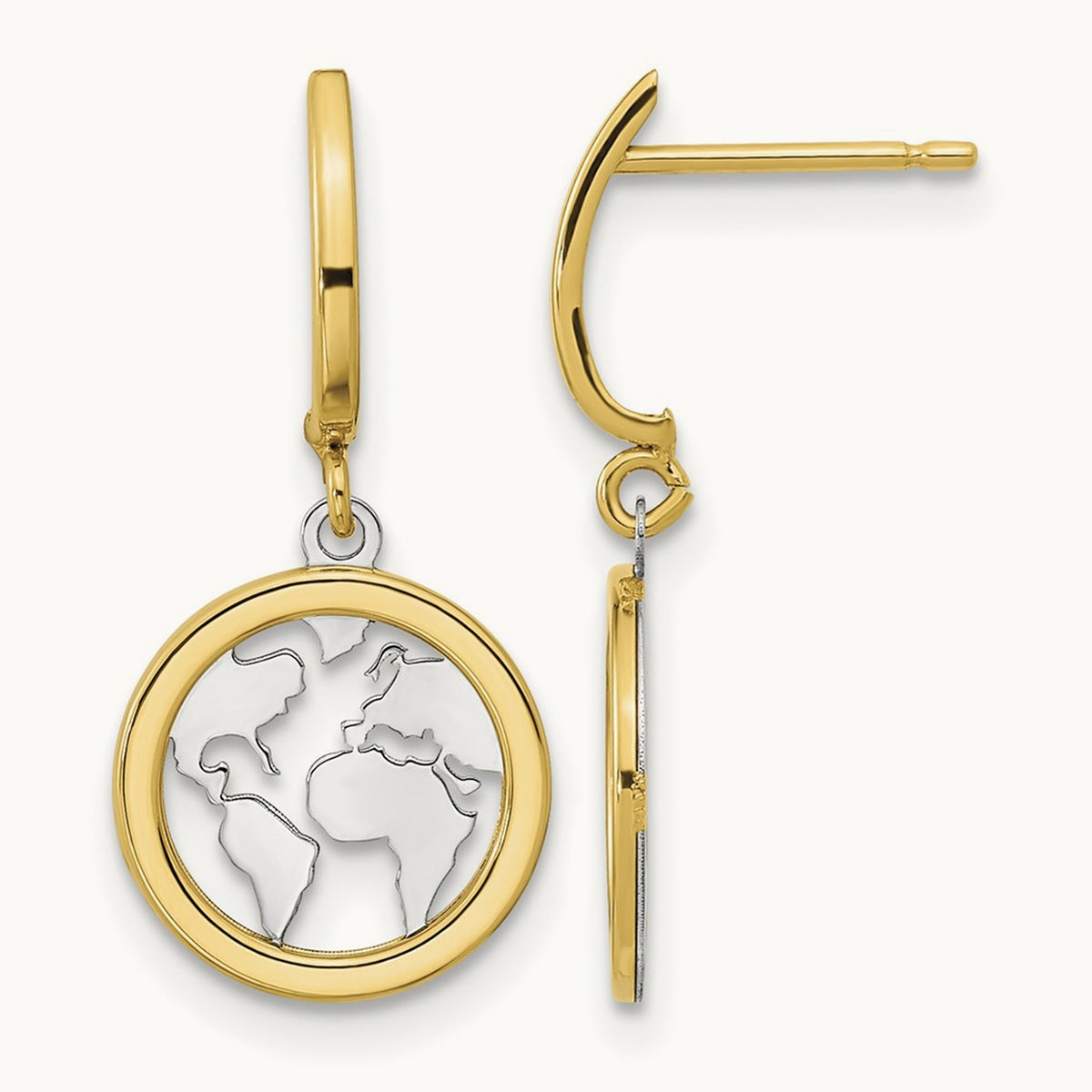 Polished White Rhodium Earth Dangle Earrings, 14K