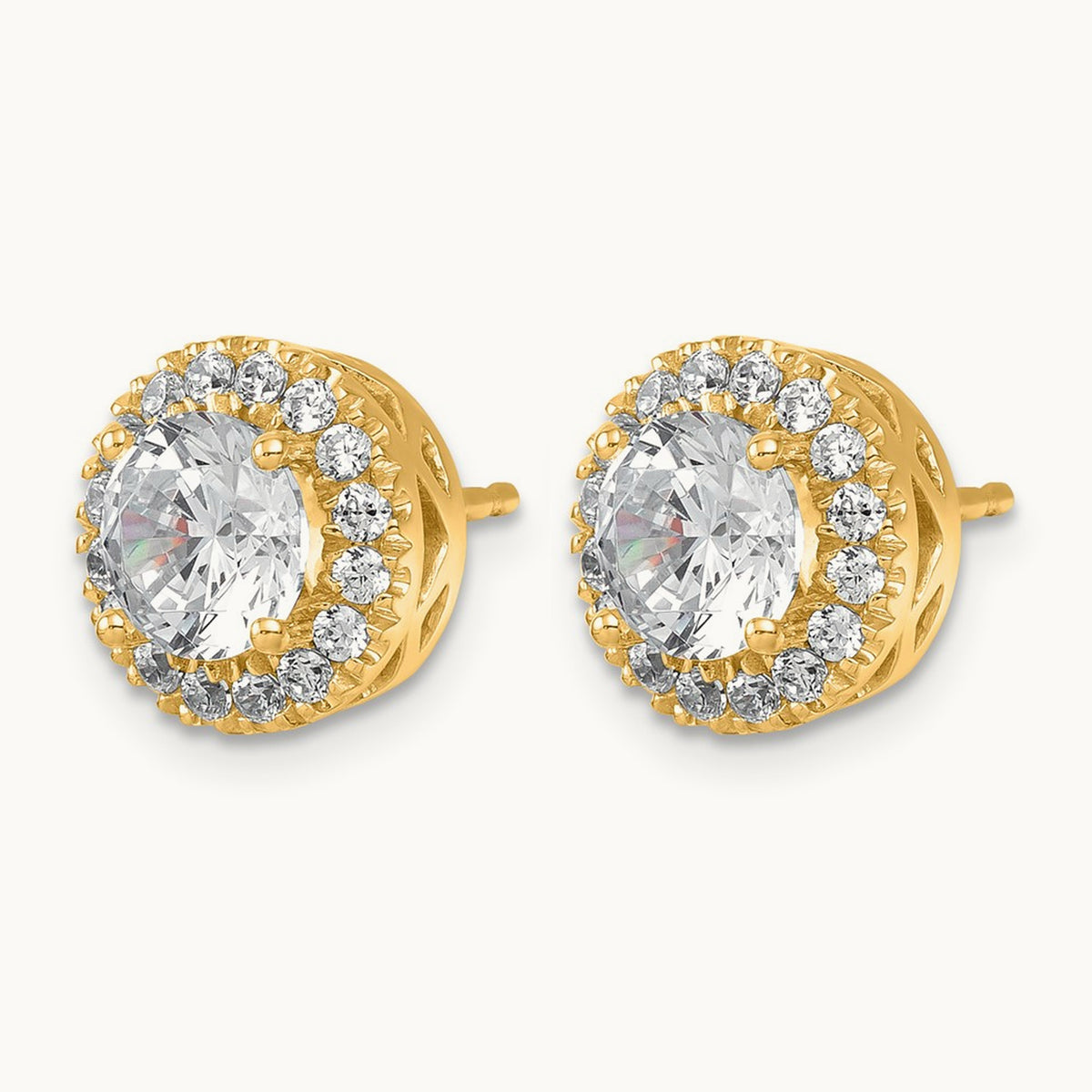 Round Halo Post Earrings, 2.50 ct tw Lab-Grown Diamond — 14K Yellow Gold