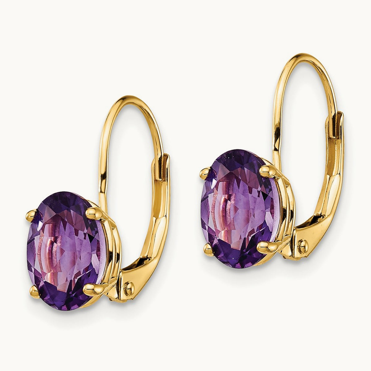 Oval Amethyst Leverback Earrings — 17mm, 8x6mm