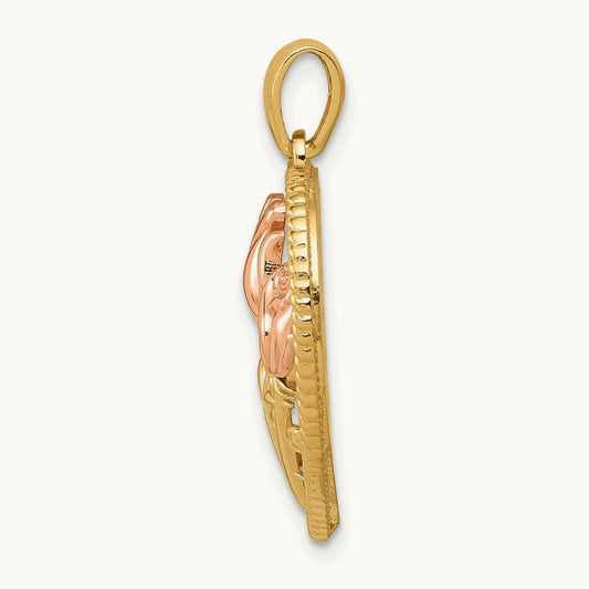 Polished Flowers in Heart Pendant, 14K Two-tone