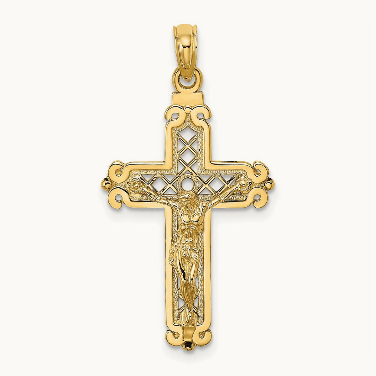 Fancy Crucifix Charm — 14K Yellow Gold