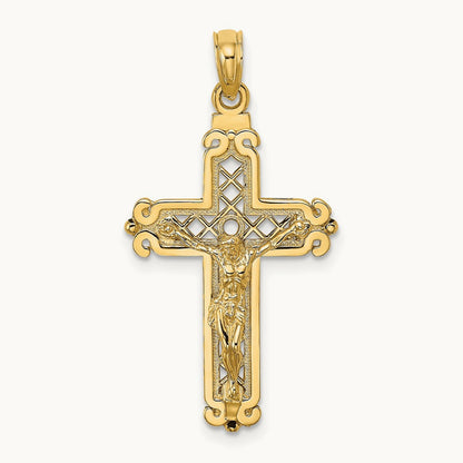 Fancy Crucifix Charm — 14K Yellow Gold