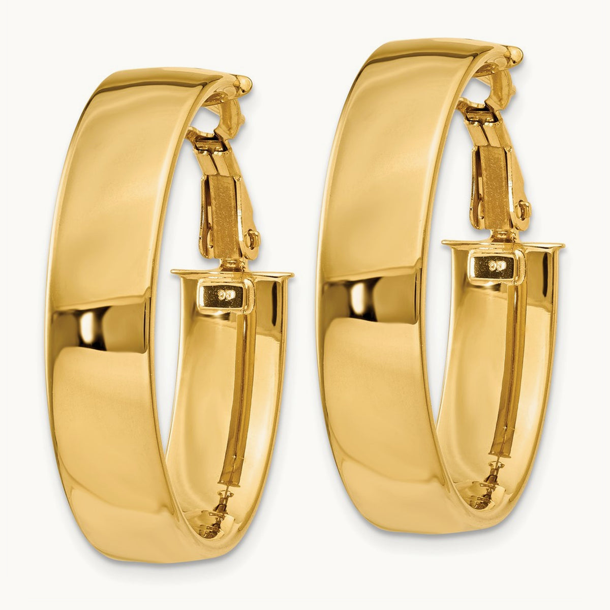 Oval Omega Back Hoop Earrings — 14K Yellow Gold, 6.75mm