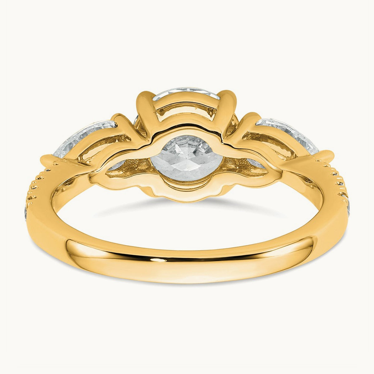 Round Center Semi-Mount 3 Stone Engagement Ring, 0.50-0.75 ct tw Lab-Grown Diamond — 3/4 ct (holds 1 ct center), 14K Yellow Gold