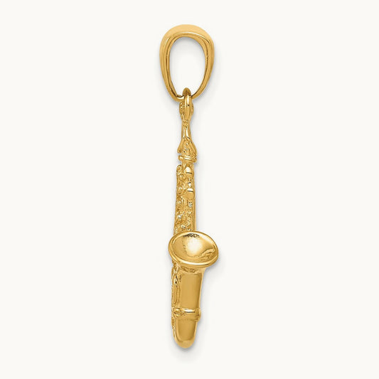 3-D Saxophone Pendant — 14K Yellow Gold