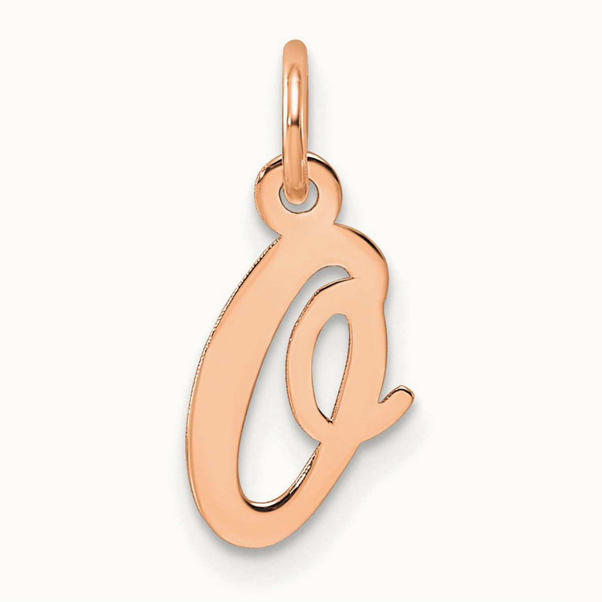 Small Script Letter O Initial Charm, 14K Rose Gold