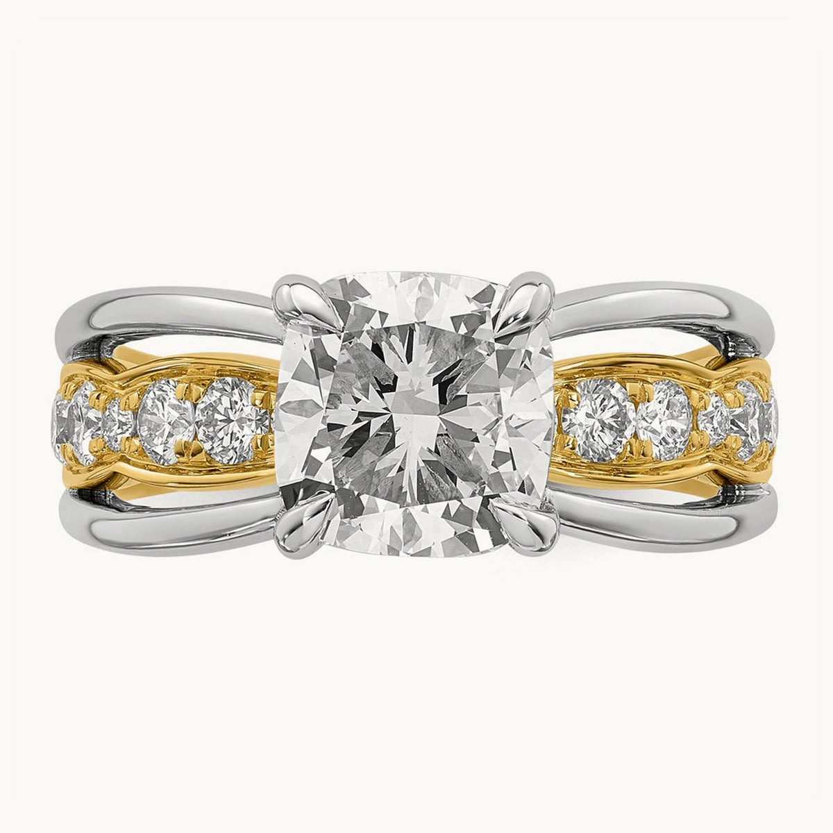 14ktt Certified Cushion Center Lab Grown Diamond VS+ F+ Ring — 14K Two-Tone Gold, 3.09 ct tw