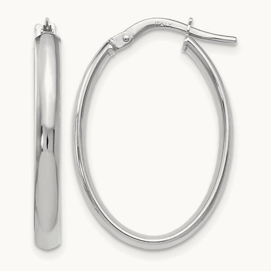 Polished Oval Hoop Earrings, 10K White Gold — Leslie's