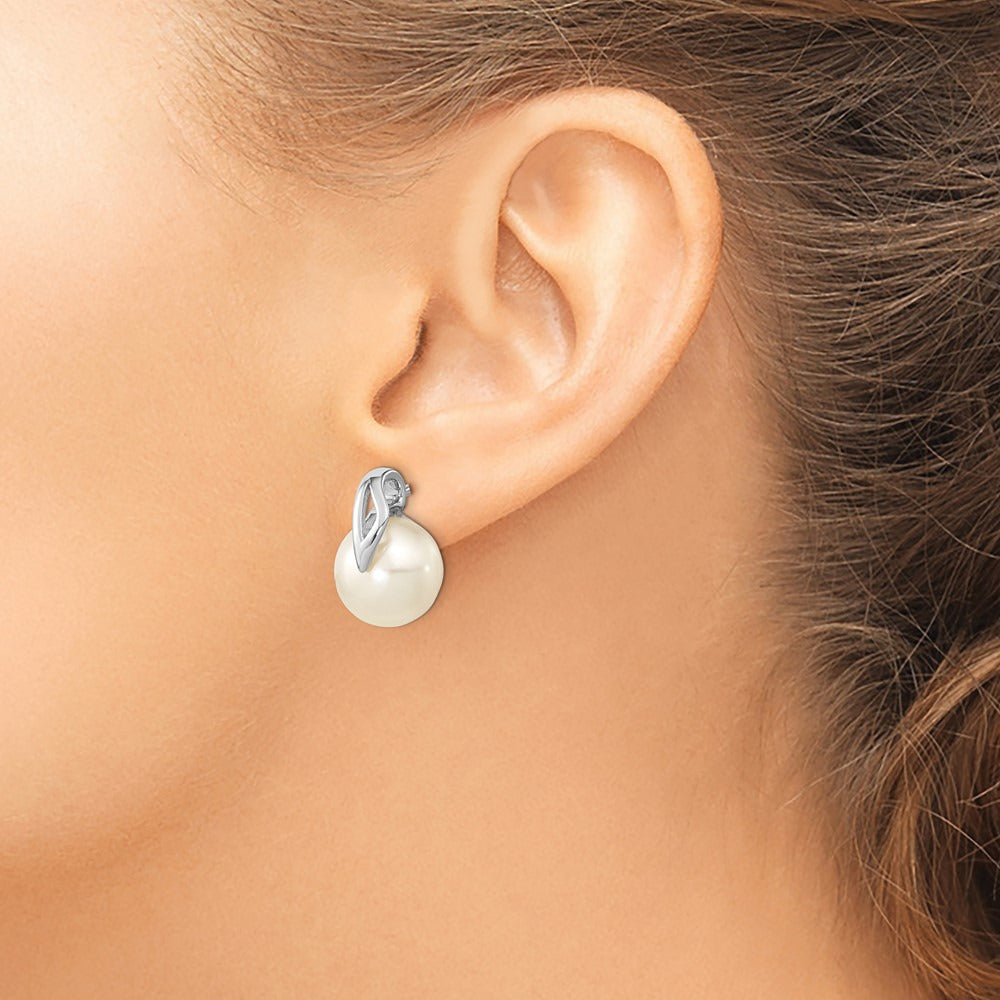 Button Freshwater Cultured Pearl Post Earrings — 14K White Gold