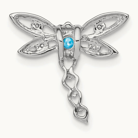 Blue Topaz and Diamond Dragonfly Chain Slide, 14K White Gold