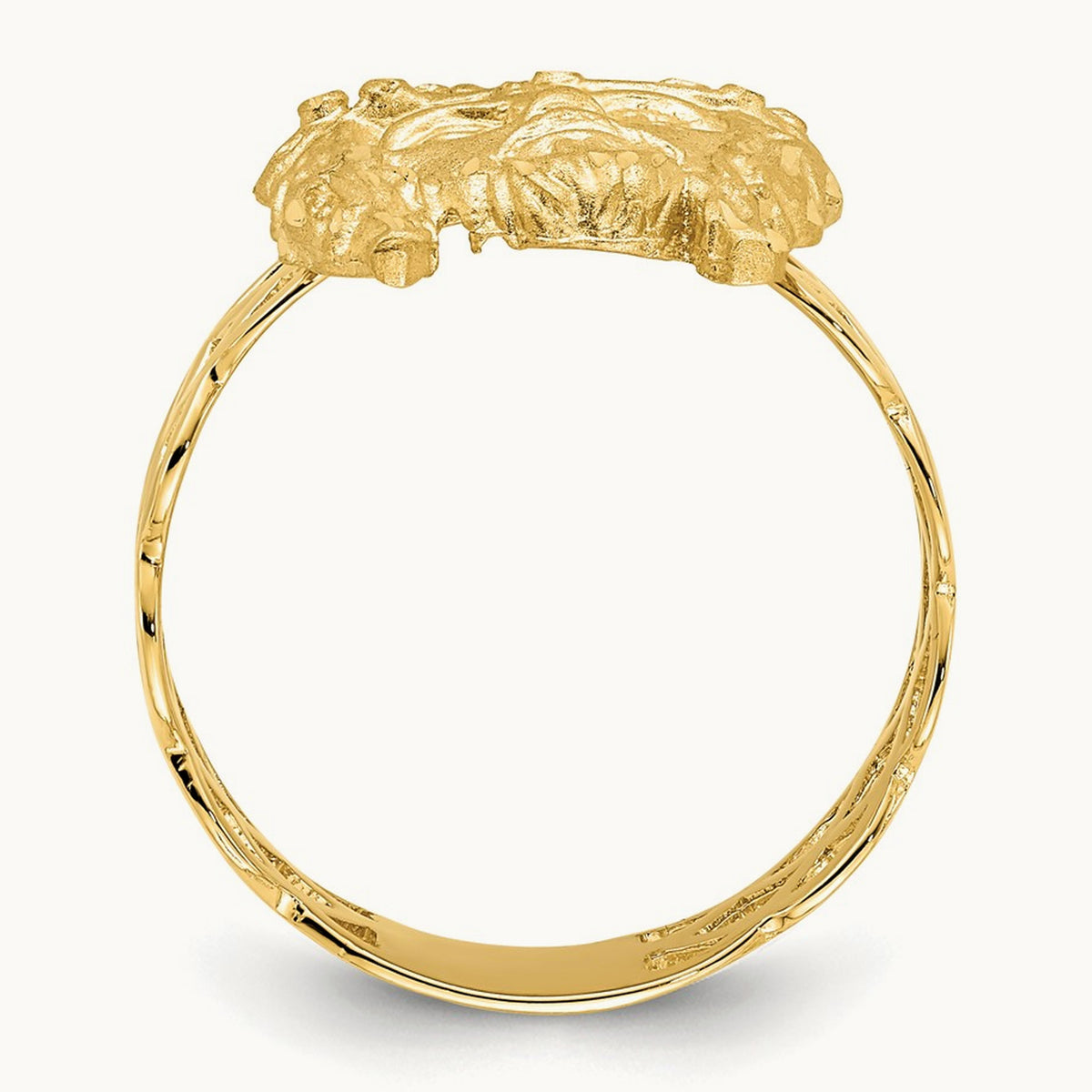 Brushed & Polished D/C Jesus Head Ring, 14K
