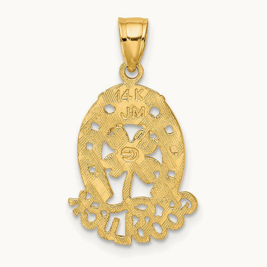 GOOD LUCK Horseshoe and Clover Charm, 14K