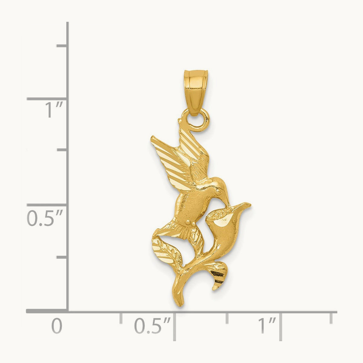 Polished Hummingbird w/Flower Pendant, 14K