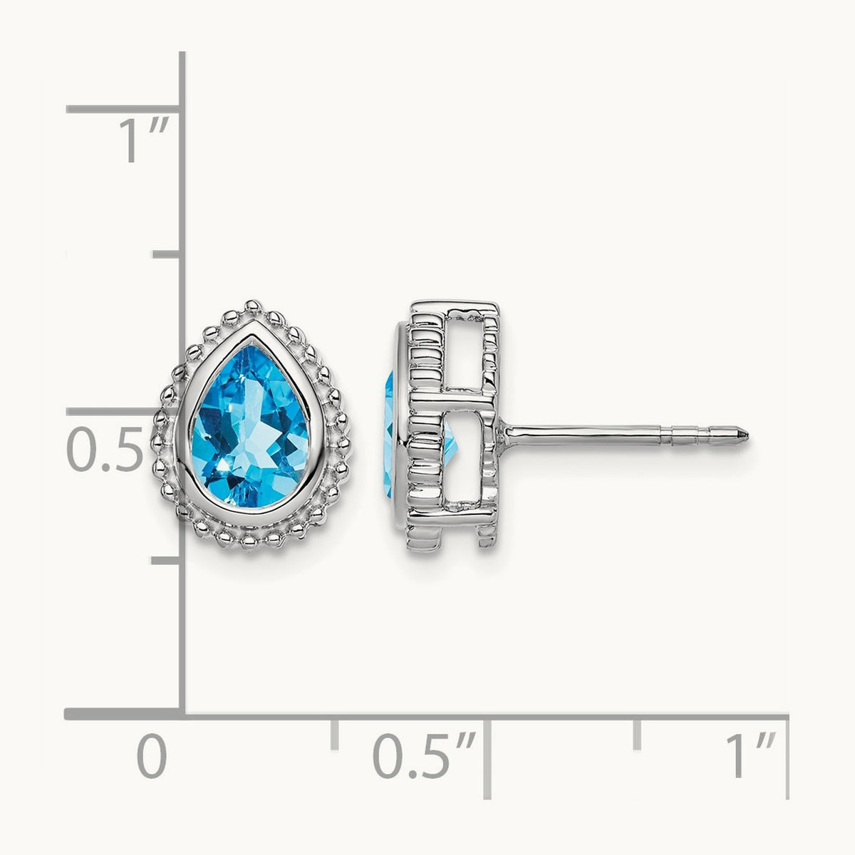 Pear Blue Topaz Post Earrings — 14K White Gold