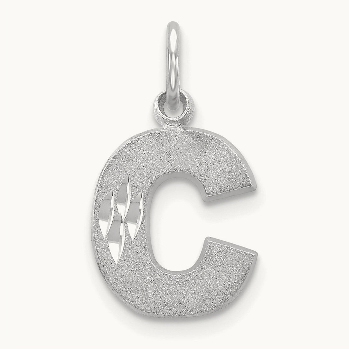 Satin Diamond-cut Initial Charm — 14K White Gold, C
