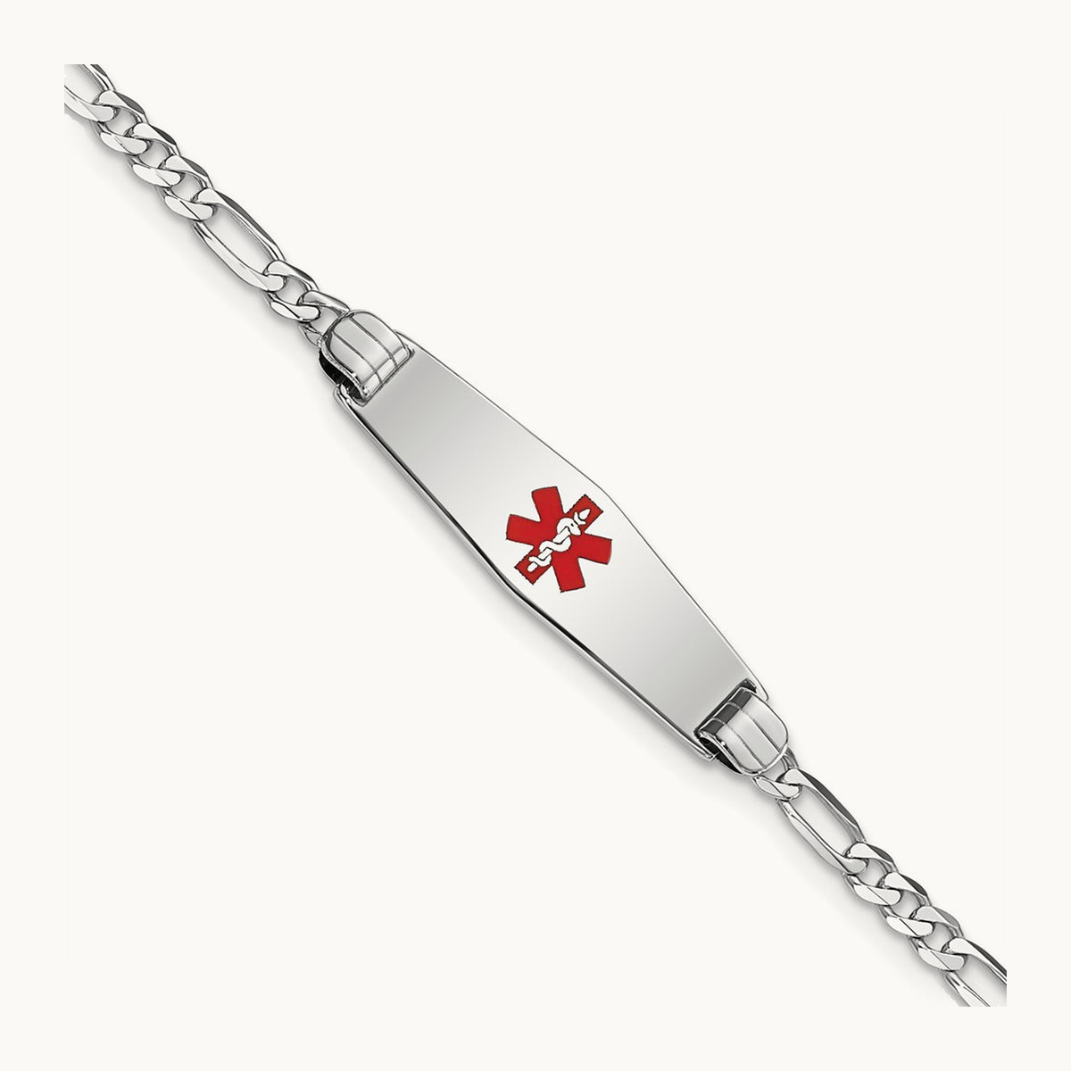 WG Medical Soft Diamond Shape Red Enamel Figaro Link ID Bracelet, 14K