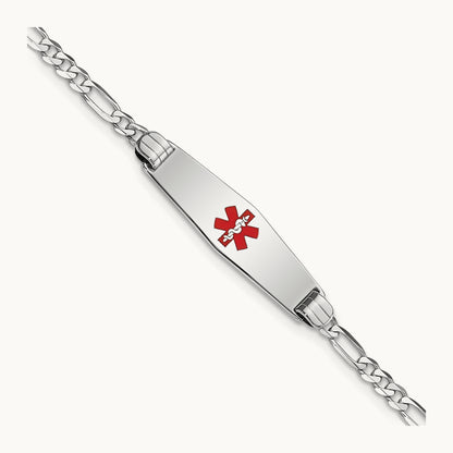 WG Medical Soft Diamond Shape Red Enamel Figaro Link ID Bracelet, 14K