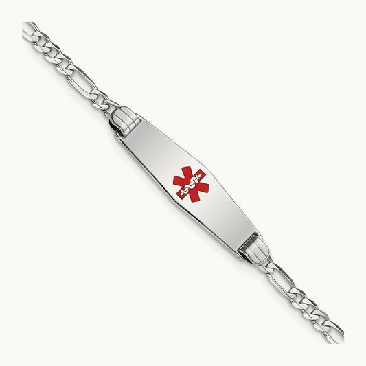 WG Medical Soft Diamond Shape Red Enamel Figaro Link ID Bracelet, 14K