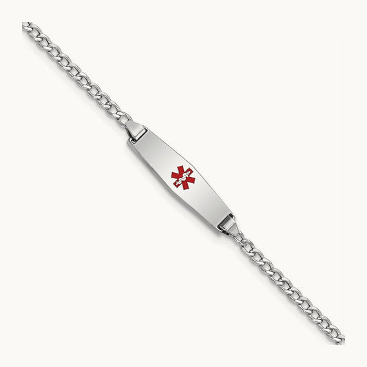WG Medical Semi-Solid Soft Diamond Shape Red Enamel Cuban ID Bracelet, 14K
